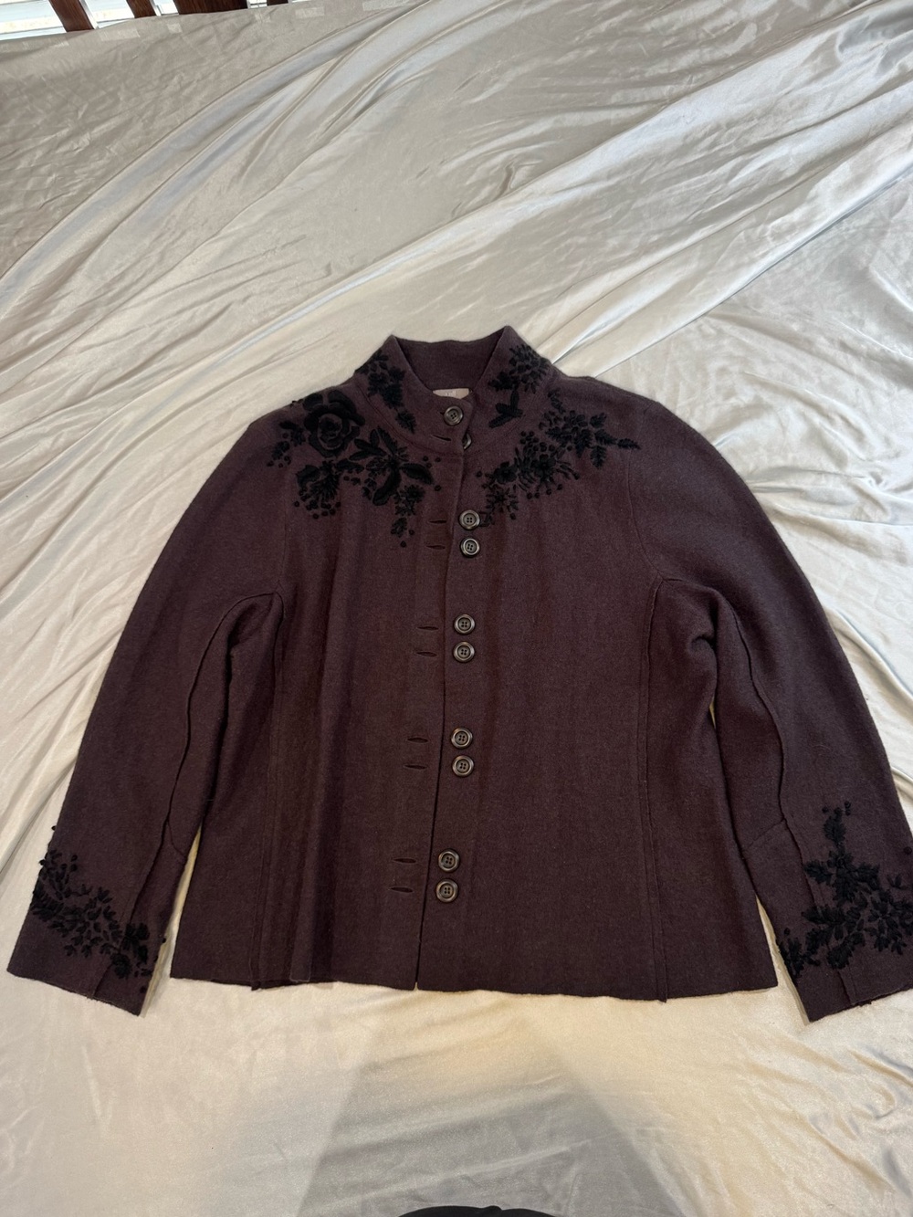 J.Jill 100% Wool Women's Dark Plum Embroidered Jacket